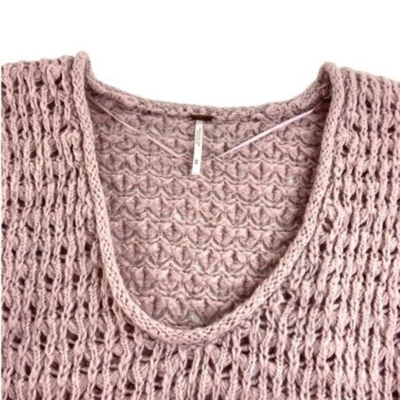 Free People Mauve Crochet Scoopneck Pullover Sweater Off the Shoulder - Picture 3 of 6